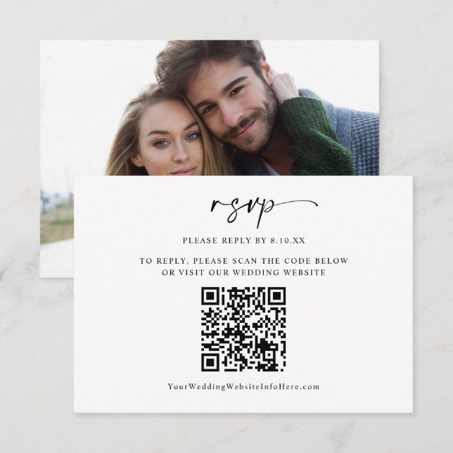 Moderne Minimal-HochzeitQR-Code-Foto RSVP-Karte RSVP Karte (Vorne/Hinten)