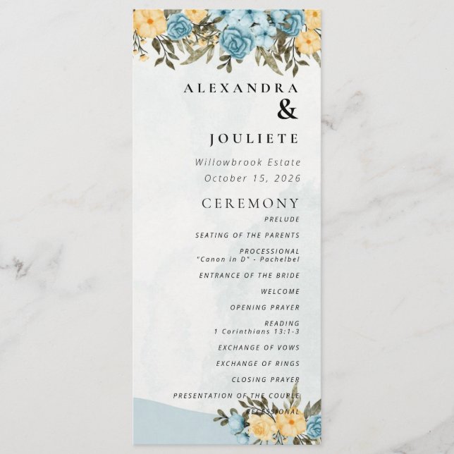 Moderne Minimal-Hochzeitsprogramme Programm (Vorderseite)