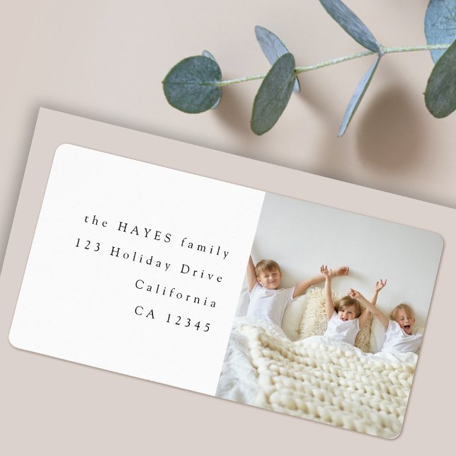 Moderne Minimal Kids Foto Rücksendeadresse Adressaufkleber (Personalize your envelopes with this simple contemporary photo address label)