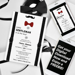 Moderne Minimal Kleine Gentleman Niedlich Babydusc Einladung