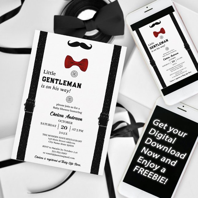 Moderne Minimal Kleine Gentleman Niedlich Babydusc Einladung (Von Creator hochgeladen)