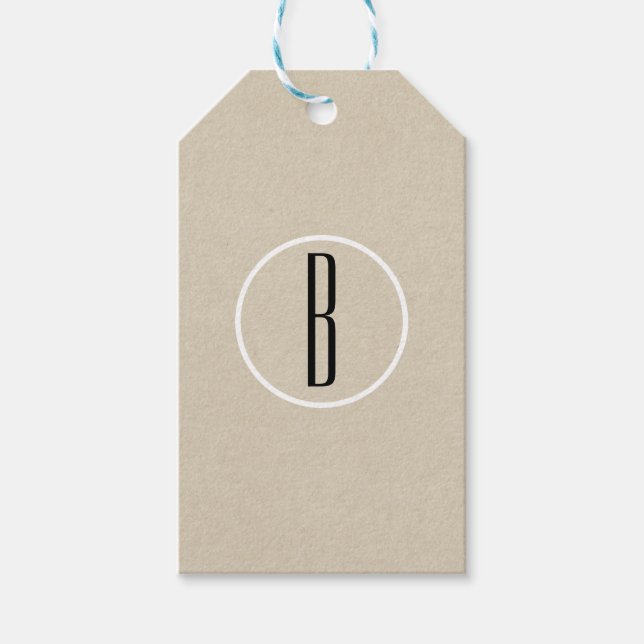Moderne Minimal Kraft Rustic Monogram Gastgeschenk Geschenkanhänger (Vorderseite)