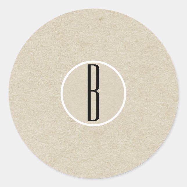 Moderne Minimal Kraft Rustic Monogram Gastgeschenk Runder Aufkleber (Vorderseite)
