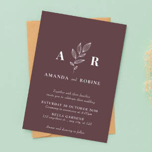 Moderne Minimal-Leaf Monogram-Einladung zur Hochze Einladung