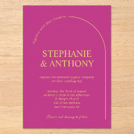 Moderne Minimal Magenta mit Arch Wedding Acryleinladungen