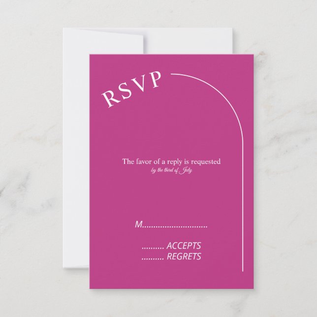 Moderne Minimal Magenta mit Arch Wedding RSVP Karte (Vorderseite)