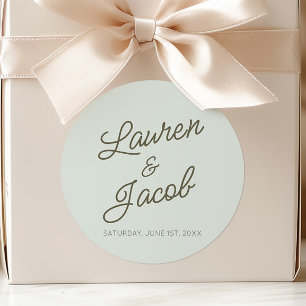 Moderne Minimal Minimalistische Grüne Hochzeit Runder Aufkleber