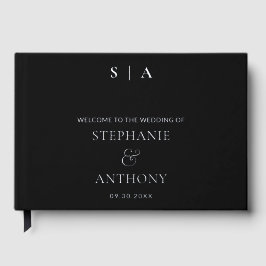 Moderne Minimal-Monogram Black and Silver Wedding Gästebuch