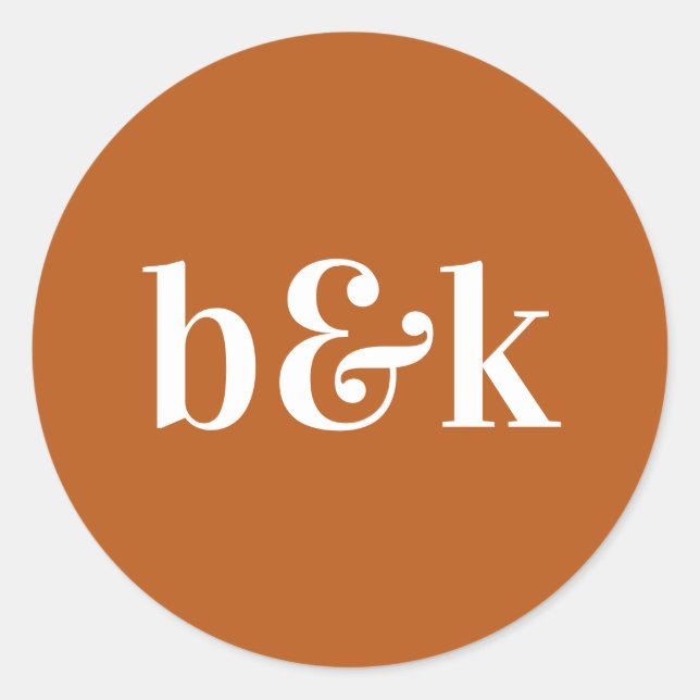 Moderne Minimal Monogram Initials Orange Wedding C Runder Aufkleber (Vorderseite)