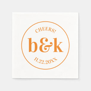 Moderne Minimal Monogram Initials Orange Wedding Serviette