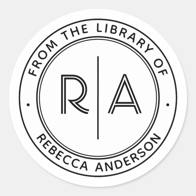 Moderne Minimal Monogram The Library of Buchzeiche Runder Aufkleber (Vorderseite)