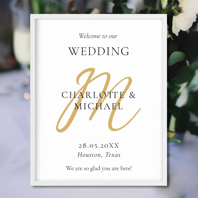 Moderne Minimal Monogram Wedding Willkommen Poster (Von Creator hochgeladen)