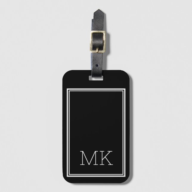 Moderne Minimal-Monogramm-Initialen schwarz Gepäckanhänger (Vorderseite Vertikal)