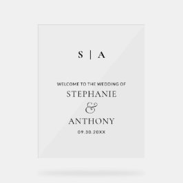 Moderne Minimal-Monogramm-Schwarz-Weiß-Hochzeit Acrylschild