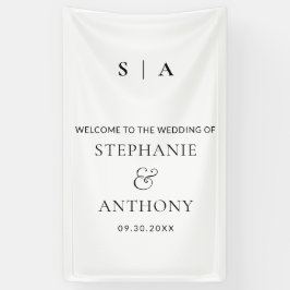 Moderne Minimal-Monogramm-Schwarz-Weiß-Hochzeit Banner