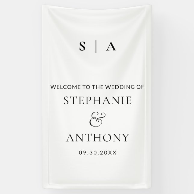 Moderne Minimal-Monogramm-Schwarz-Weiß-Hochzeit Banner (Vertikal)