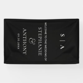 Moderne Minimal-Monogramm-Schwarz-Weiß-Hochzeit Banner