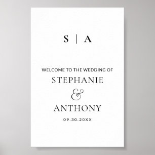 Moderne Minimal-Monogramm-Schwarz-Weiß-Hochzeit Poster