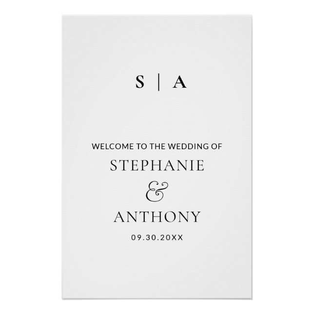 Moderne Minimal-Monogramm-Schwarz-Weiß-Hochzeit Poster (Vorderseite)