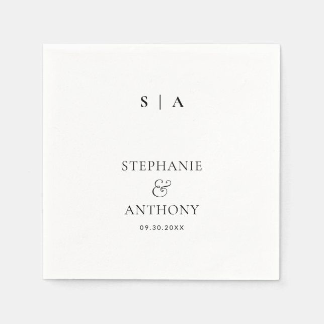 Moderne Minimal-Monogramm-Schwarz-Weiß-Hochzeit Serviette (Vorderseite)