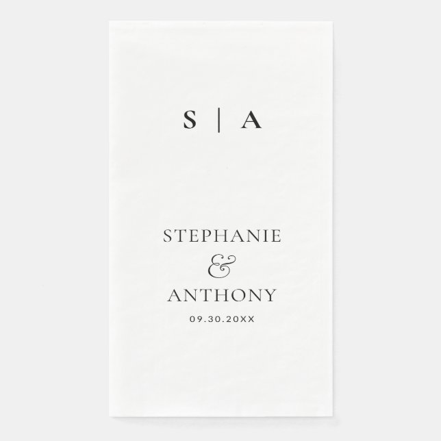 Moderne Minimal-Monogramm-Schwarz-Weiß-Hochzeit Serviette (Vorderseite)