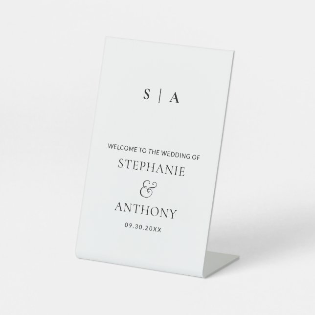 Moderne Minimal-Monogramm-Schwarz-Weiß-Hochzeit Sockelschild (Vorderseite)