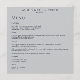 Moderne Minimal Navy & Gray Hochzeitsempfehlung Menükarte