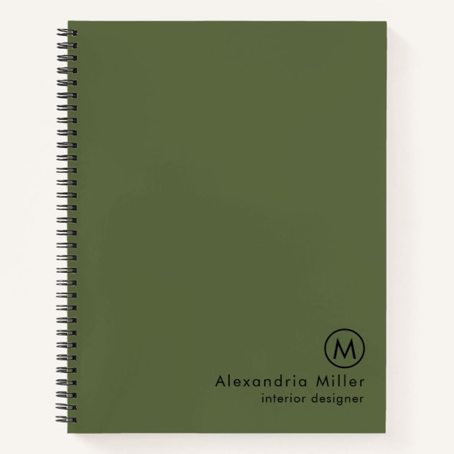 Moderne Minimal Olive Green Monogram Notizbuch (Vorderseite)