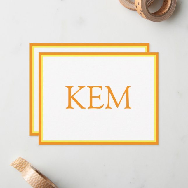 Moderne Minimal Orange Monogramm Mitteilungskarte (Vorderseite/Rückseite Beispiel)
