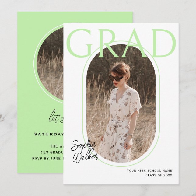 Moderne Minimal Pastel Limon Foto Graduation Party Einladung (Vorne/Hinten)