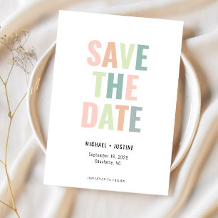 Moderne Minimal Pastel Multi Color Foto Hochzeit Save The Date