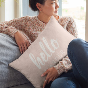 Moderne Minimal Pastellrosa Hallo Und Dein Name Dekokissen