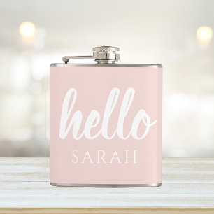 Moderne Minimal Pastellrosa Hallo Und Dein Name Flachmann