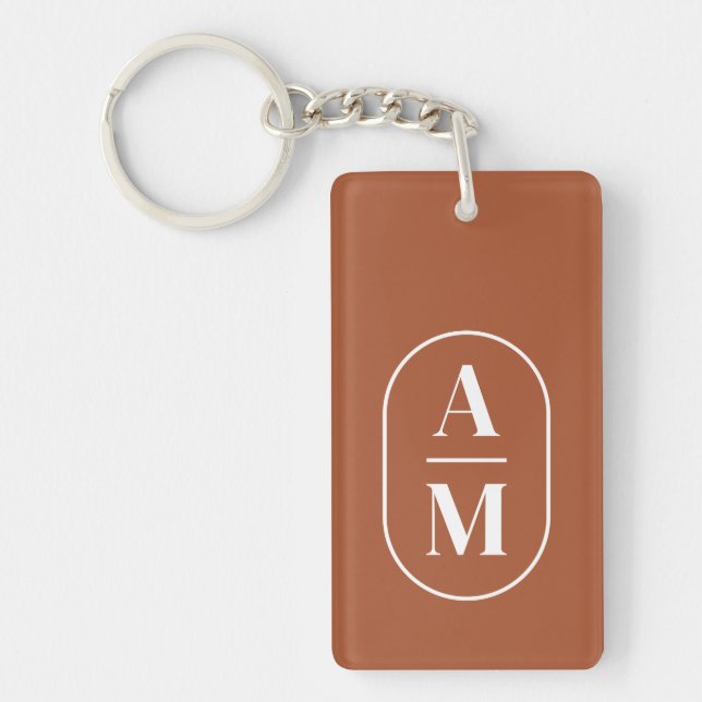 Moderne Minimal Pill Monogram - Terra Cotta Schlüsselanhänger (Vorderseite)