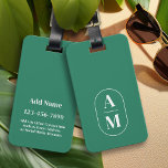 Moderne Minimal Pill Monogramm - Grün Gepäckanhänger<br><div class="desc">Ein trendiges, elegantes Design für Ihren Anhänger. Moderne, minimale Linien machen dies zu einer eleganten Ergänzung Ihres Gepäcks oder Ihrer Tasche.</div>