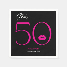 Moderne Minimal Pink Lips Sie ist fünfzig Geburtst Serviette