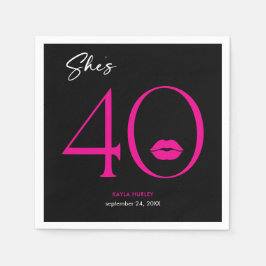 Moderne Minimal Pink Lips Sie ist vierzig Geburtst Serviette
