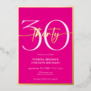 Moderne Minimal Pink Thirty Script Geburtstag Folieneinladung