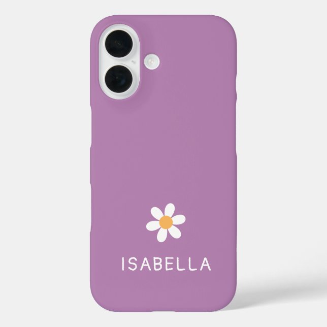 Moderne Minimal Purpur Daisy Name Mädchen iPhone 16 Hülle (Rückseite)