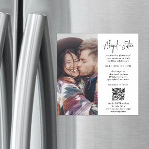 Moderne Minimal QR Code & Foto All-in-One Hochzeit Magneteinladung