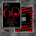 Moderne Minimal Red Lips Sie ist sechzig Geburtsta Einladung<br><div class="desc">Moderne und schicke Einladung zum Geburtstag: "Sie ist 60" und verbindet klassisches Schwarz und Weiß mit Akzenten hellen Rotes mit einem spielerischen Paar Lippen. Es ist minimales Design ist ein einfaches und lustiges Design, um den Meilenstein Geburtstag zu feiern. Auf der Rückseite befindet sich ein Bereich für einen QR-Code für...</div>