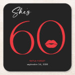 Moderne Minimal Red Lips Sie ist sechzig Geburtsta Rechteckiger Pappuntersetzer<br><div class="desc">Dieses moderne und schicke Untersetzer-Design aus dem Geburtstag erklärt,  "sie ist 60" und verbindet klassisches Schwarz/Weiß mit Akzenten in leuchtendem Rot mit einem spielerischen Lippenpaar. Es ist minimales Design ist ein einfaches und lustiges Design,  um den Meilenstein Geburtstag zu feiern. Erstellt von der einfachen Farmhouse Press.</div>