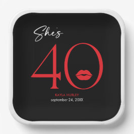 Moderne Minimal Red Lips Sie ist vierzig Geburtsta Pappteller