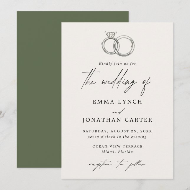 Moderne Minimal Rings Hochzeitseinladung Einladung (Vorne/Hinten)
