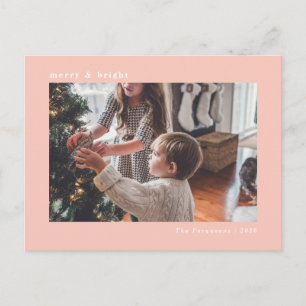 Moderne Minimal Rosa Weihnachtsfotokarte Postkarte