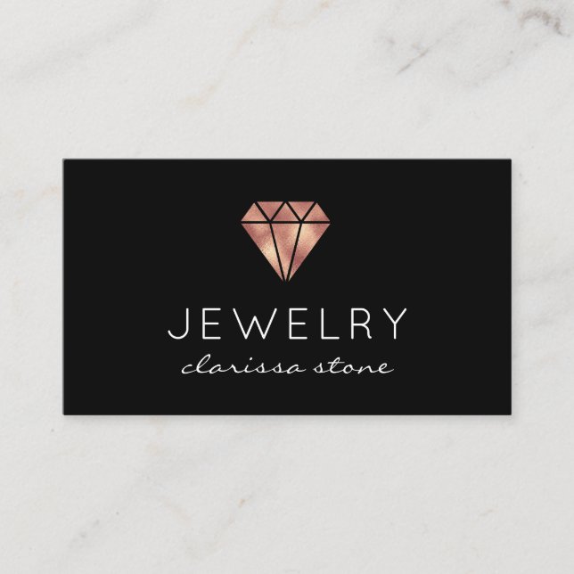 Moderne Minimal-Rose-Gold- und Schwarzschmuck Visitenkarte (Vorderseite)