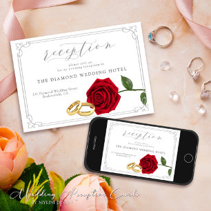 Moderne Minimal-Rosen- und Ringe-Hochzeitsempfang Einladung