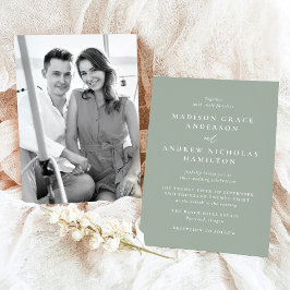 Moderne Minimal Sage Green Foto Hochzeit Einladung