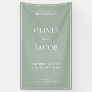 Moderne Minimal Sage Green Wedding Willkommen Banner