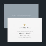 Moderne Minimal Schreibmaschine Gold Wedding Dusty Save The Date<br><div class="desc">Diese einfache Save the Date-Karte für Ihre Hochzeitsfeier glänzt mit Einfachheit. Moderne Schreibmaschinentypografie und ein zartes Herz in (bedrucktem) Gold,  minimalistisch und dennoch elegant. Das ist die staubblaue Version.</div>